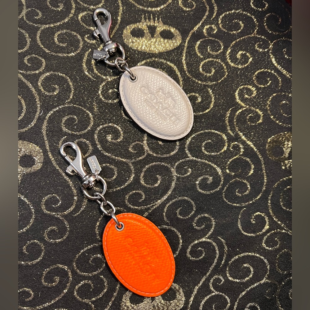 Coach Orange or White Leather Keychains Bag Charms (1) pc choice of one